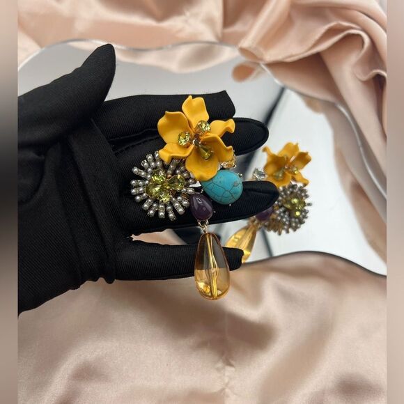 Vibrant Boho Floral and Gemstone Drop Earrings - Picture 3 of 8